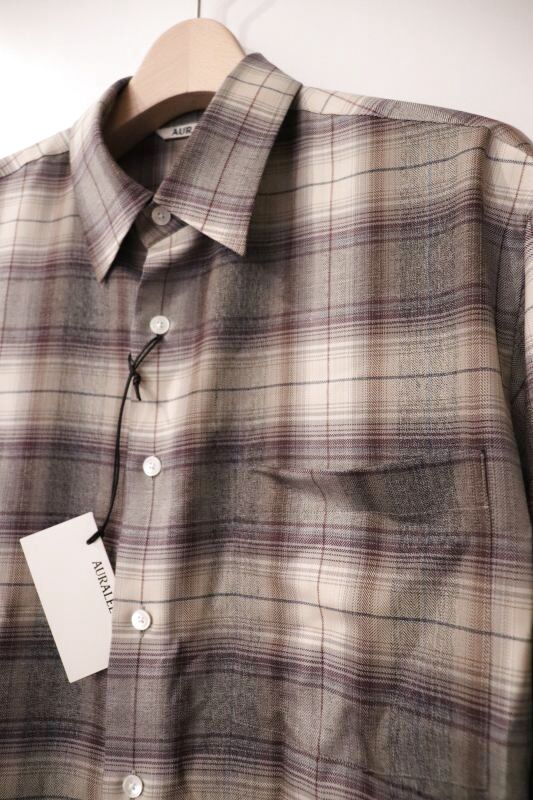 AURALEE SUPER LIGHT WOOL CHECK SHIRT (GRY CH) AURALEE