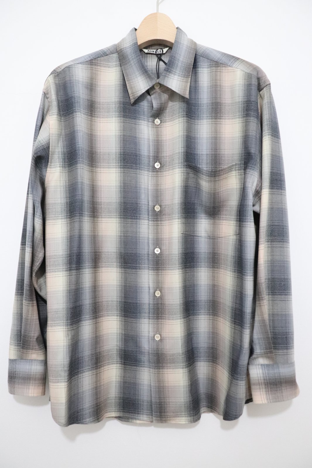 AURALEE (オーラリー) SUPER LIGHT WOOL CHECK SHIRT / スーパーライトウールチェックシャツ - BEIGE  BLUE AURALEE