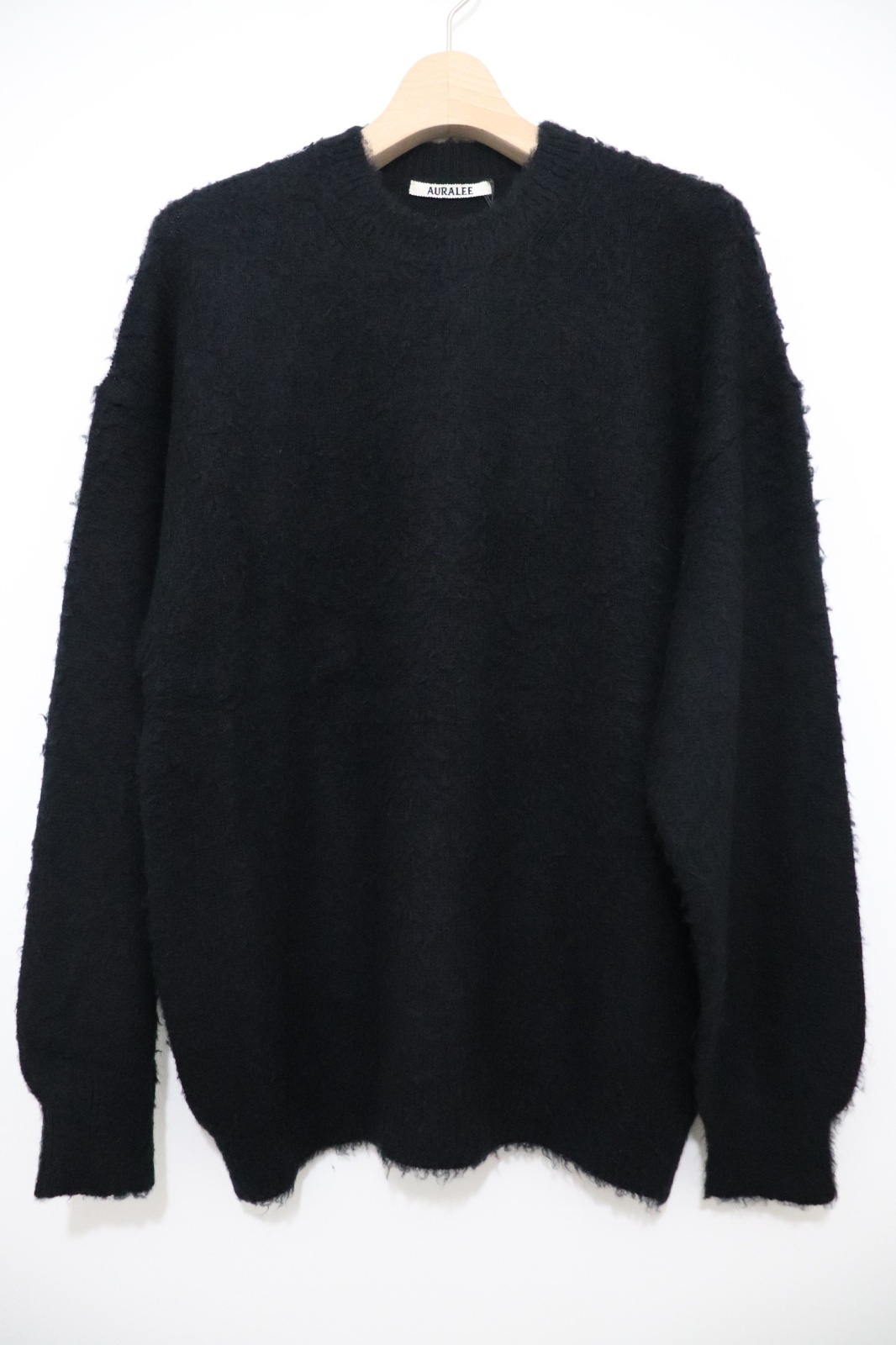 AURALEE (オーラリー) BRUSHED WOOL CASHMERE SILK KNIT P/O / ブラッシュドウール カシミヤシルクニットプルオーバー  - BLACK AURALEE