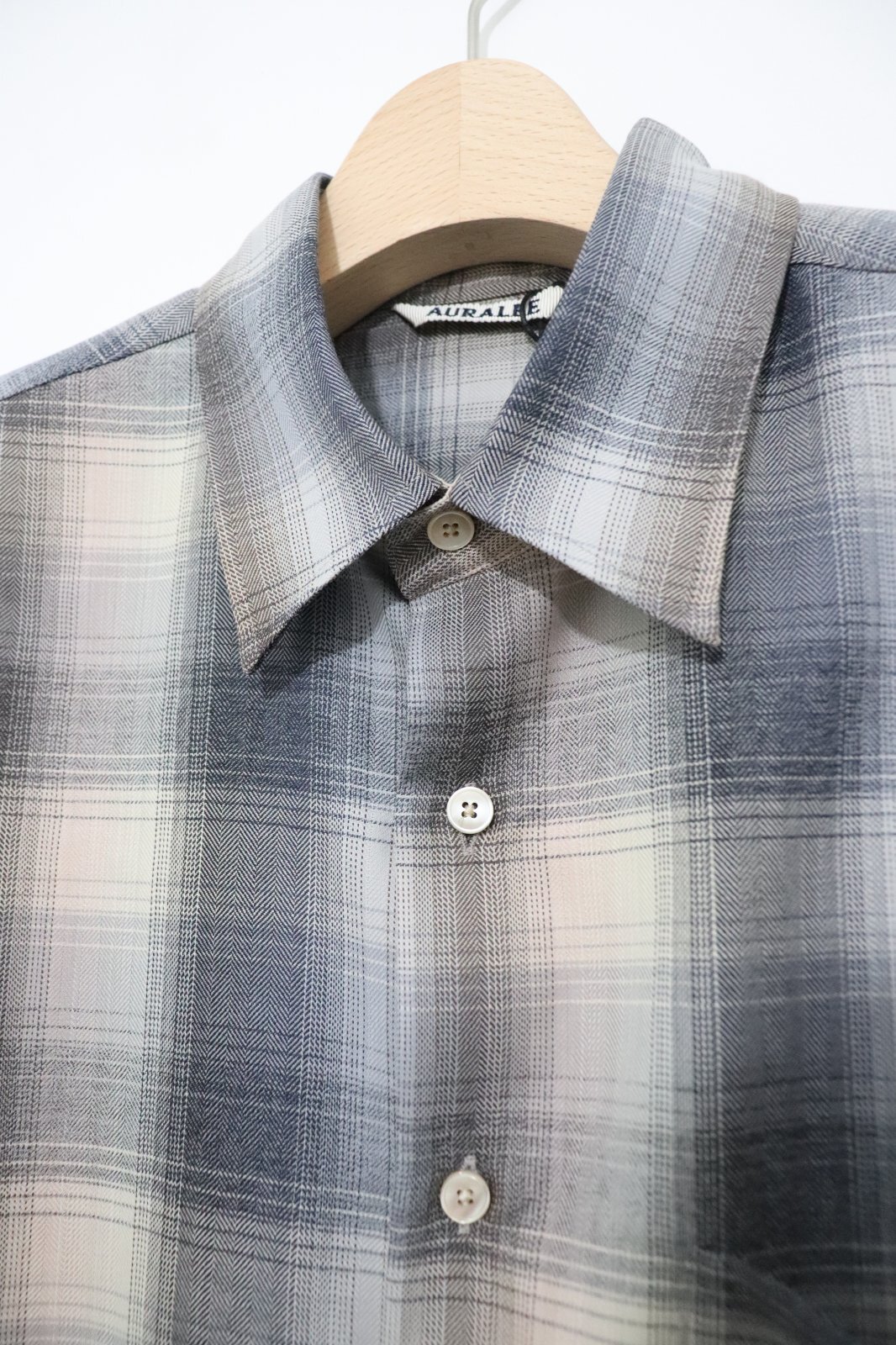 AURALEE (オーラリー) SUPER LIGHT WOOL CHECK SHIRT / スーパーライトウールチェックシャツ - BEIGE  BLUE AURALEE