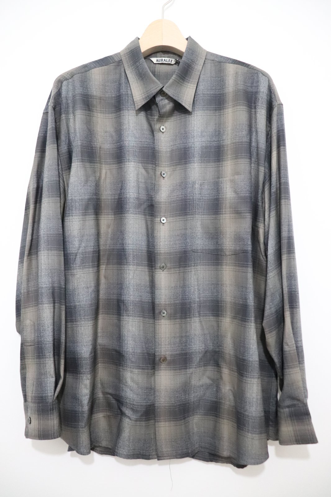 AURALEE (オーラリー) SUPER LIGHT WOOL CHECK SHIRT / スーパーライトウールチェックシャツ - CHARCOAL  GRAY AURALEE