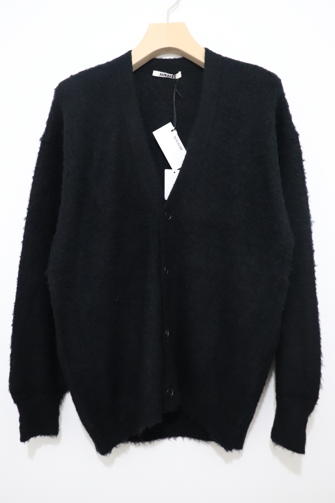 AURALEE (オーラリー) BRUSHED WOOL CASHMERE SILK KNIT CARDIGAN / ブラッシュドウール  カシミヤシルクニットカーディガン - BLACK AURALEE