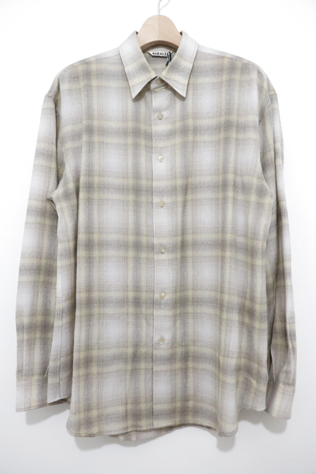 AURALEE (オーラリー) AIRY WOOL CHECK SHIRT / エアリーウールチェックシャツ - YELLOW GRAY AURALEE